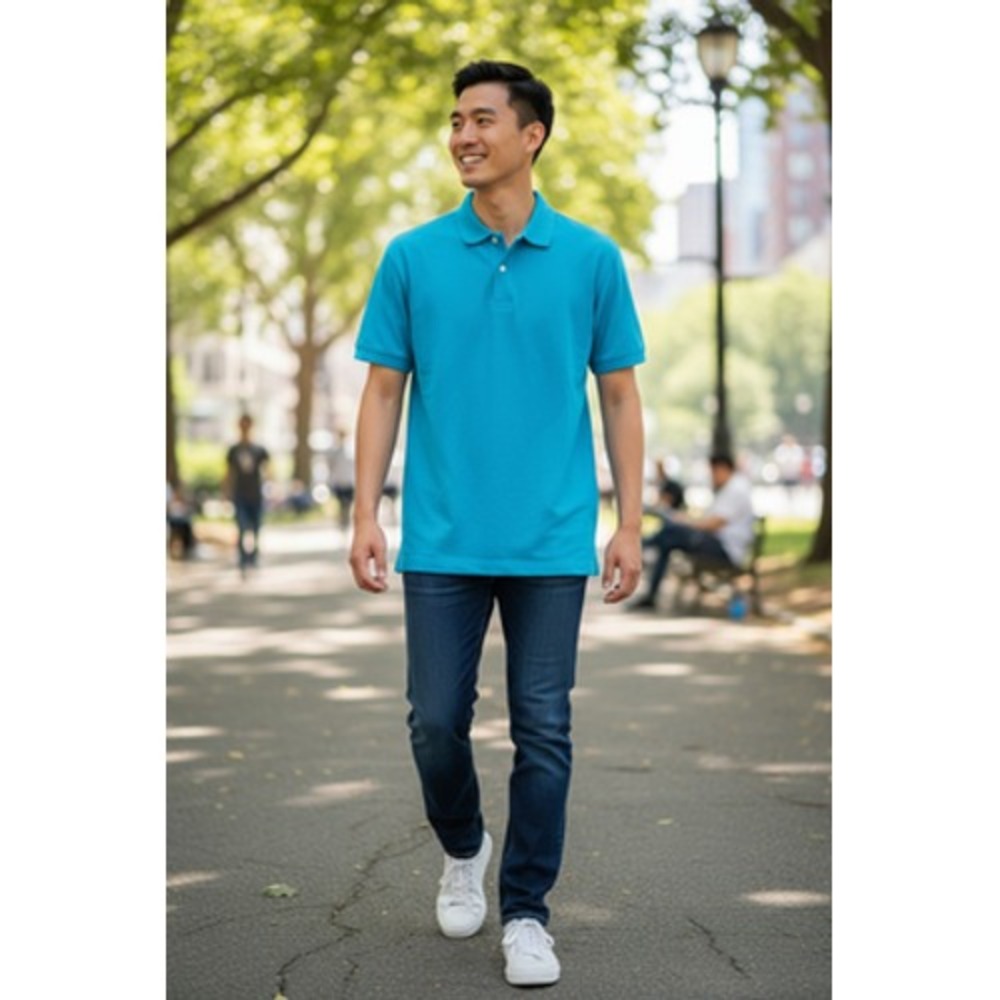 L.L.Bean Polo Shirt Mens Medium Aqua Blue Slightly‎ Fitted Pique Golf 256298
